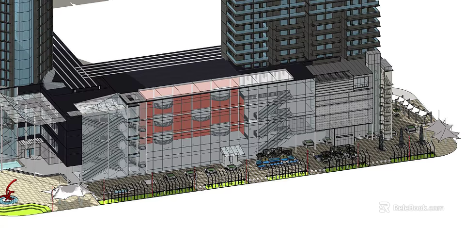Modern Commercial Complex With Glass Facade High Rise Tower And Entrance Plaza 3d model 
