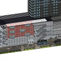 Modern Commercial Complex With Glass Facade High Rise Tower And Entrance Plaza