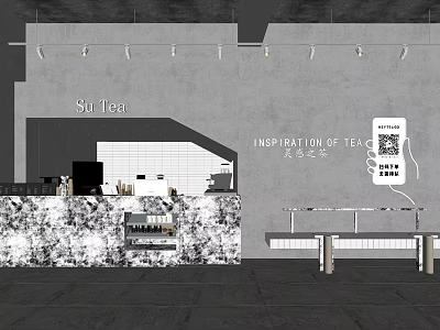 Su Tea Bubble Tea Shop with Inspiration of Tea Theme Marble Counter and Ceiling Lighting 3d model