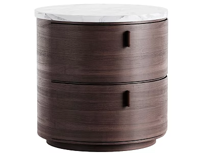 Modern Wooden Bedside Table With White Marble Top And Two Drawers Round Design 3d model