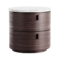 Modern Wooden Bedside Table With White Marble Top And Two Drawers Round Design