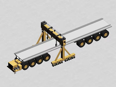 Heavy Duty Industrial Transport Trailer with Multiple Axles Wheels Flatbed Design and Yellow Frame 3d model