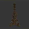 Antique Decorative Sculpture With Multi Tiered Design Intricate Carvings And Silver Base