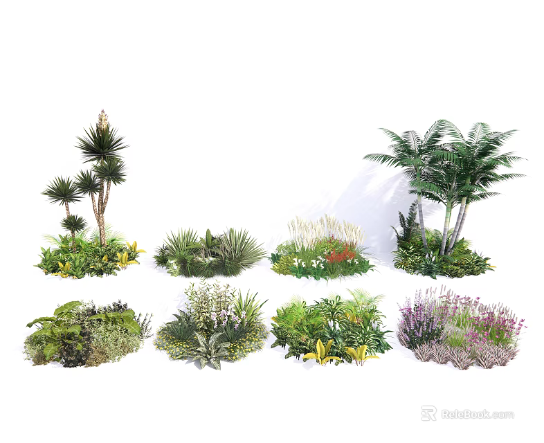 Diverse Flowers and Plants with Different Species in Garden Greenery Arrangements 3d model 