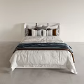 Modern Double Bed With Minimalist Headboard And Soft White Bedding Multiple Pillows 3d model