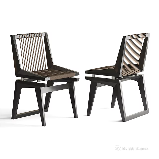 Elegant Modern Single Chair With Dark Wood Frame And Woven Seat Design 3d model 