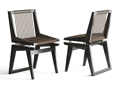 Elegant Modern Single Chair With Dark Wood Frame And Woven Seat Design 3d model