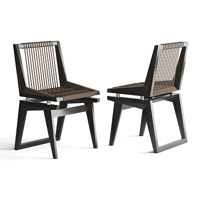 Elegant Modern Single Chair With Dark Wood Frame And Woven Seat Design 3d model