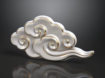 Elegant White Ceramic Decorative Ornament Set With Cloud Pattern And Golden Edges 3d model