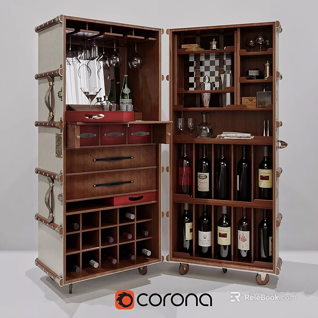 Stylish Wine Storage Cabinet with Hanging Wine Glasses Bottle Racks Drawers and Shelves 3d model 