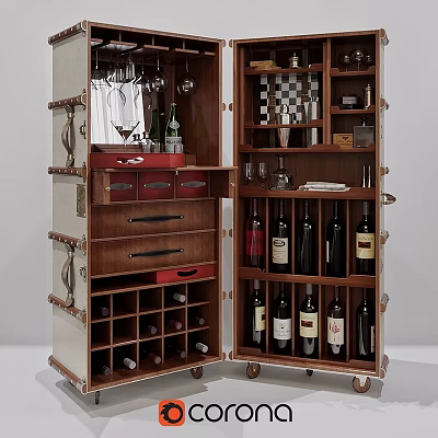 Stylish Wine Storage Cabinet with Hanging Wine Glasses Bottle Racks Drawers and Shelves 3d model