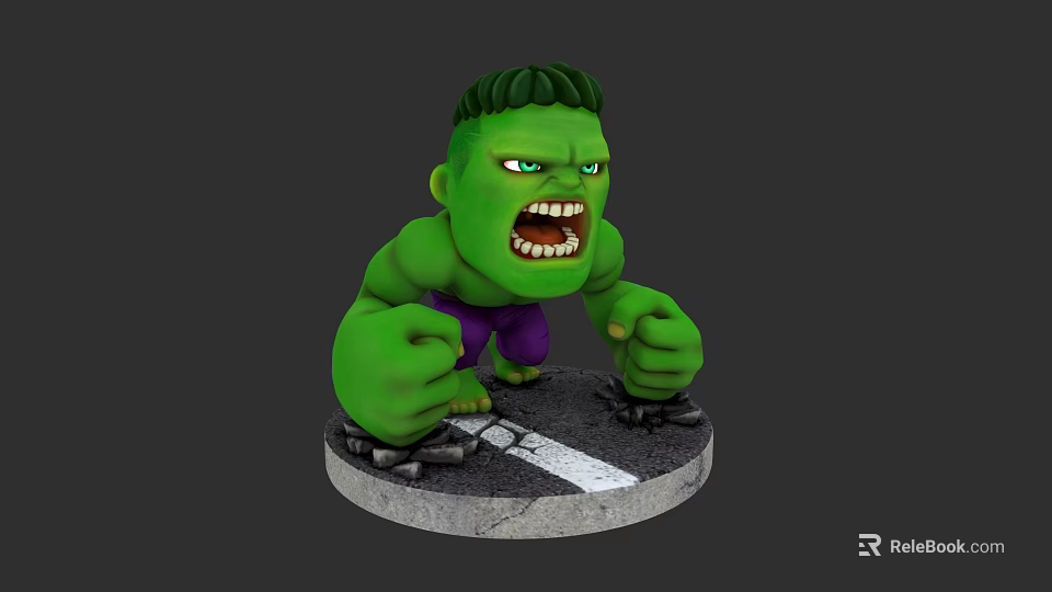 Hulk Game Movie Character Green Skin Muscular Body Purple Shorts Angry Expression 3d model 