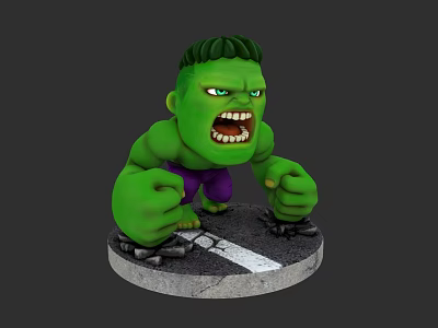 Hulk Game Movie Character Green Skin Muscular Body Purple Shorts Angry Expression 3d model