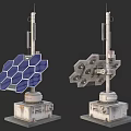 Two Industrial Equipment Units With Solar Panels And Mechanical Structures On Concrete Bases