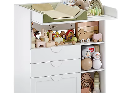 White Children's Storage Cabinet With Drawers Shelves Wooden Toys And Stuffed Animals 3d model