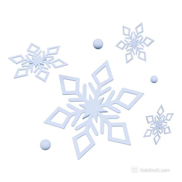 Geometric Snowflake Decorative Ornament Set With Light Blue Design And Small Balls 3d model 