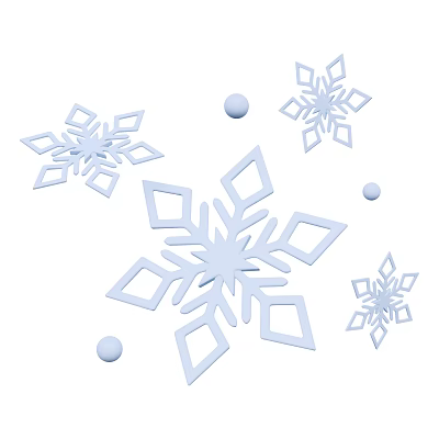 Geometric Snowflake Decorative Ornament Set With Light Blue Design And Small Balls 3d model