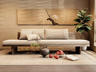 Wind Double Sofa Vase Jewelry Ornaments Fruit Decorative Painting Carpet 3d model