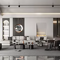 Modern Living Room Interior Design With Track Lighting Beige Sofa Round Mirror And Geometric Rug