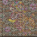 Colorful Decorative Lights Featuring Lion Dance Figures Neon Lanterns Firecrackers And Patterns On Brick Wall