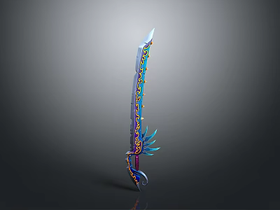 Ornate Fantasy Sword With Colorful Decorations And Intricate Blade Patterns 3d model