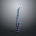 Ornate Fantasy Sword With Colorful Decorations And Intricate Blade Patterns