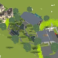 Modern Detached Villa with Lush Greenery Trees Courtyard Pool and Driveway