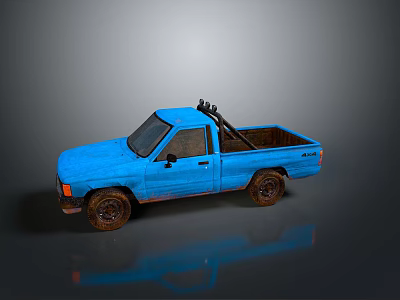 Blue Single Cab Pickup Truck With Tow Hook And Muddy Wheels 3d model