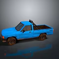 Blue Single Cab Pickup Truck With Tow Hook And Muddy Wheels