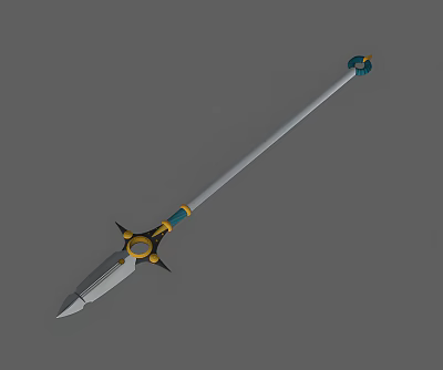 Spear Weapon With Long Silver Shaft Blue Gold Accents And Pointed Spearhead 3d model
