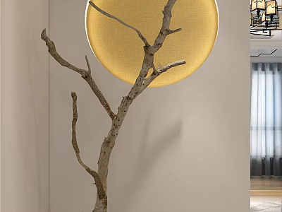 Garden Decorative Piece With Dry Branch And Round Yellow Wall Background 3d model