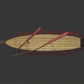 Traditional Wooden Boat With Red Sails Two Masts And Red Tassel Decorations