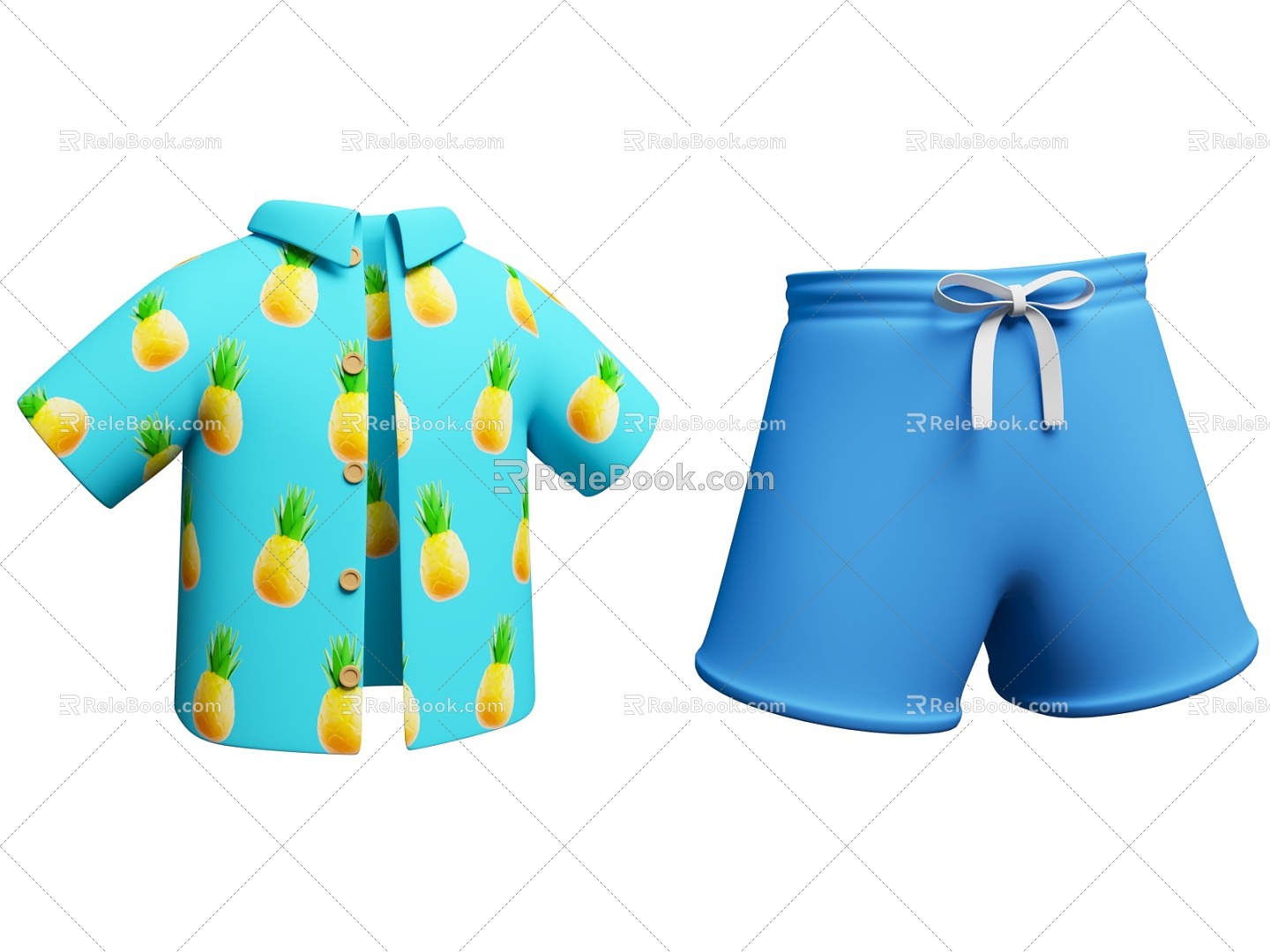 Cartoon Style Summer Swimsuit Character Flower Shirt Beach Shorts Beach Clothing 3d model