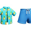 Cartoon Style Summer Swimsuit Character Flower Shirt Beach Shorts Beach Clothing 3d model