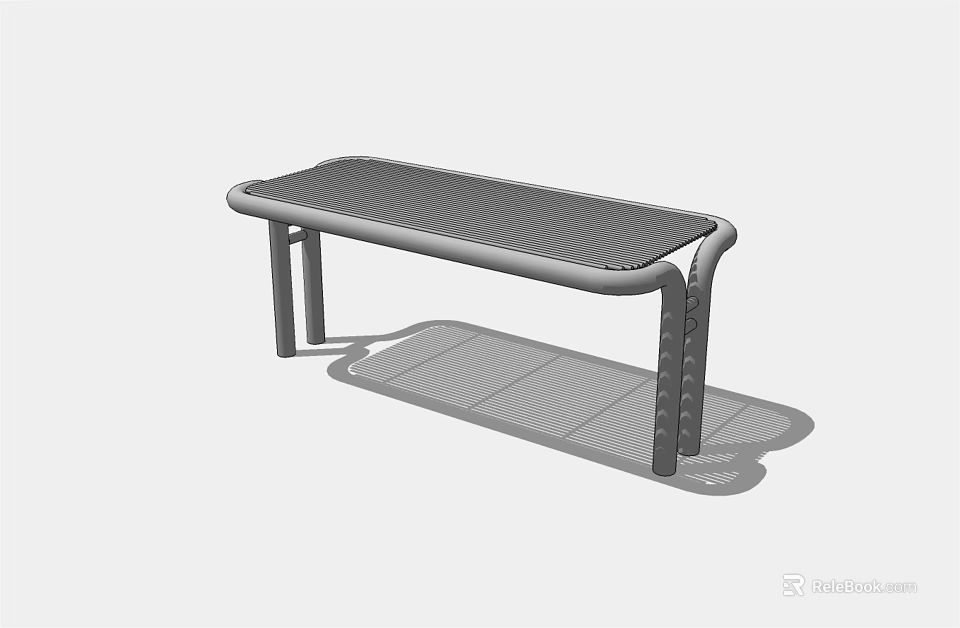 Modern Outdoor Landscape Bench With Curved Armrests And Grid Surface Design 3d model 