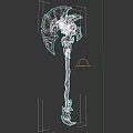 Ornate Fantasy Axe Weapon With Intricate Red Silver Design And Detailed Handle