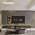 Modern Living Dining Room Interior With TV Wall Sofa Potted Plant And Curtains