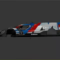 Blue Red White Streamlined Race Car With Aerodynamic Bodywork And Rear Wing