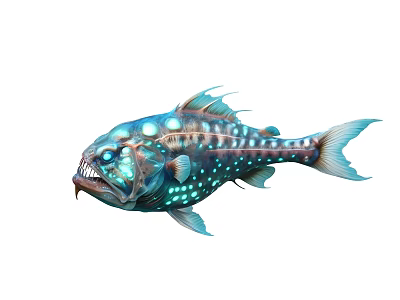 Vibrant Blue And White Spotted Aquatic Animal With Bioluminescent Features And Sharp Teeth 3d model
