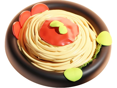 Delicious Spaghetti With Red Sauce And Green Garnish On Black Plate 3d model