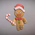 Children's Festive Cheerful Gingerbread Man Wearing Santa Hat Holding Candy Cane