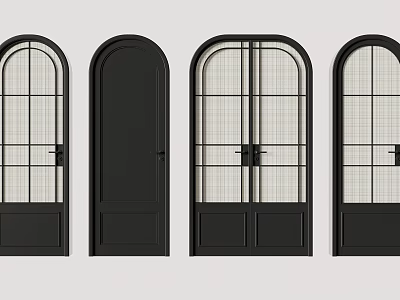 Stylish Black Swing Doors With Various Arched Tops And Glass Grid Panels 3d model