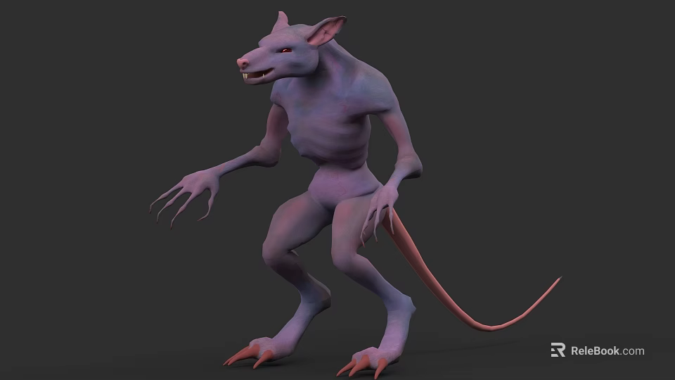 Purple Monster Creature With Sharp Fangs Long Tail And Claws In Dark Background 3d model 