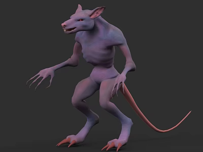 Purple Monster Creature With Sharp Fangs Long Tail And Claws In Dark Background 3d model