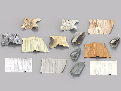 Ancient Book Fragments With Text In Various Colors And Tattered States 3d model