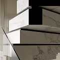 Modern Marble Staircase With Glass Railing And Wall Art Design