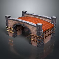 Stone Bridge with Bricked Arched Structure Wooden Deck Stone Railings and Metal Accents