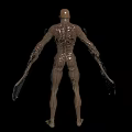 Thin Humanoid Game Movie Character With Dry Bark Skin Head Gear And Sharp Arm Blades 3d model