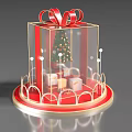 Transparent Gift Box Photo Spot with Christmas Tree Gift Boxes Red Bow and Golden Arches