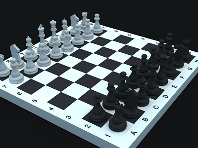Chess Board Game Entertainment With Black And White Pieces On Checkered Surface 3d model